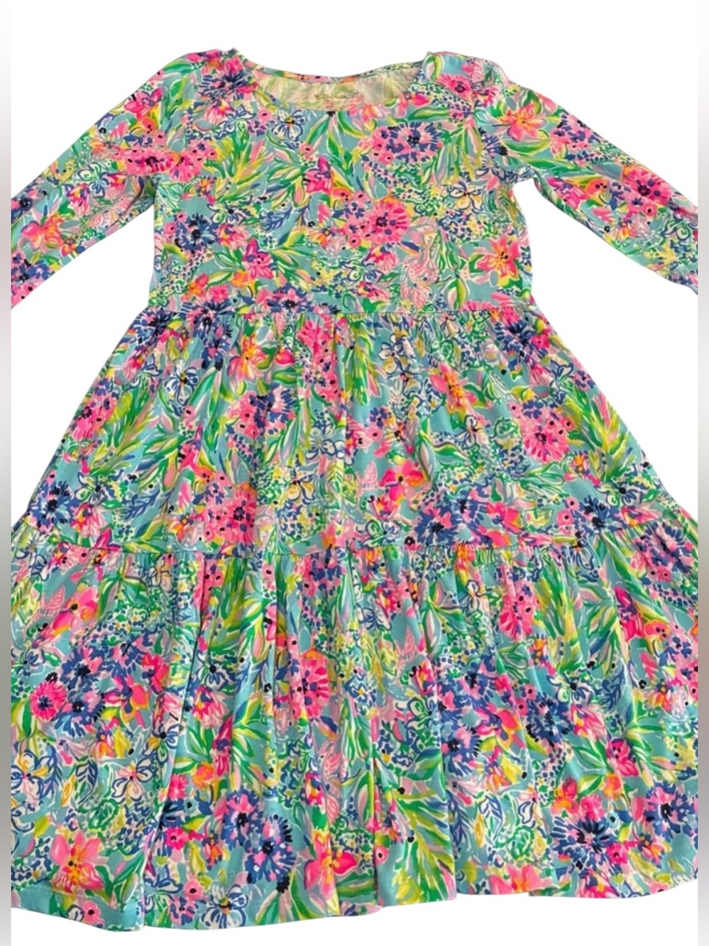 Lilly Pulitzer Floral Long Sleeve Dress AdultXXS Kids 12-16 Pink Vacation NWOT